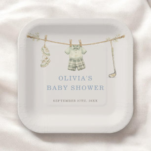 Plato De Papel Fiesta de Baby Shower con Ropa Tendida y Palos de 