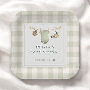 Plato De Papel Fiesta de Baby Shower de Cazador de Patos a Cuadro