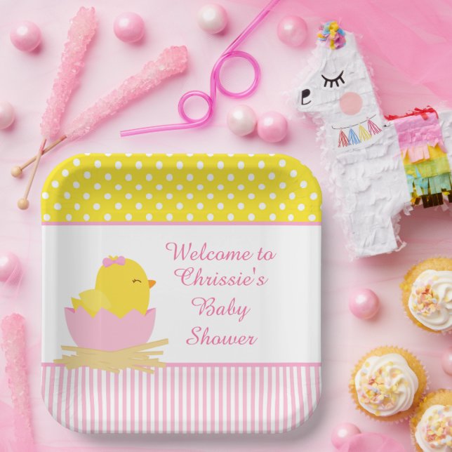 Plato De Papel Fiesta de Baby Shower de Chick Chica Rosa Cute (Fiesta)