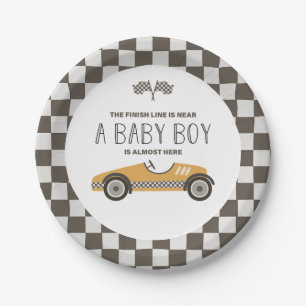 Plato De Papel Fiesta de Baby Shower de Coche de Carreras Amarill