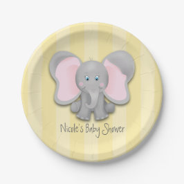 Plato De Papel Fiesta de Baby Shower de Elefante Pequeño Amarillo