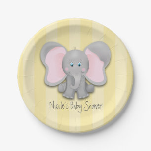 Plato De Papel Fiesta de Baby Shower de Elefante Pequeño Amarillo