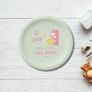 Plato De Papel Fiesta de Baby Shower de Limonada Rosa Moderna 