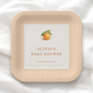 Plato De Papel Fiesta de Baby Shower de Little Cutie Naranja a Cu