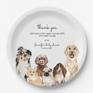 Plato De Papel Fiesta de baby shower de perro acuarela
