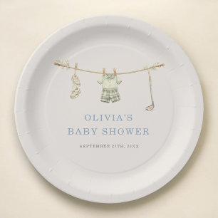 Plato De Papel Fiesta de Baby Shower de Ropa Tendida de Golf