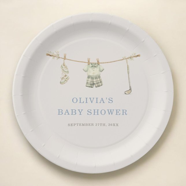 Plato De Papel Fiesta de Baby Shower de Ropa Tendida de Golf (Subido por el creador)