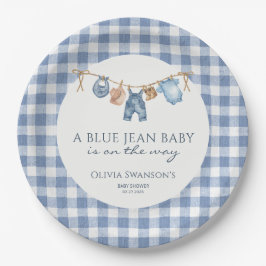 Plato De Papel Fiesta de Baby Shower de Vaquero con Mezclilla Azu