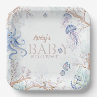 Plato De Papel Fiesta de Baby Shower de Vida Marina Costera Acuar