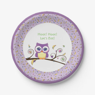 Plato De Papel Fiesta de Baby Shower del Búho Morado Neutral en B