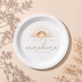 Plato De Papel Fiesta de Baby Shower Dorado Boho Sol Neutral