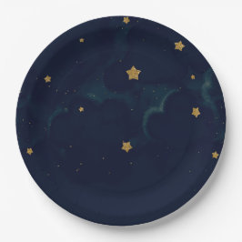 Plato De Papel Fiesta de Baby Shower Estrellas Doradas Cielo Noct