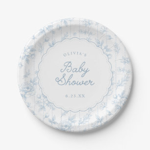 Plato De Papel Fiesta de Baby Shower Floral Azul Vintage Francés