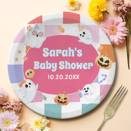 Plato De Papel Fiesta de Baby Shower Little Boo Halloween Groovy