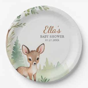 Plato De Papel Fiesta de Baby Shower Neutral Bosque Ciervo