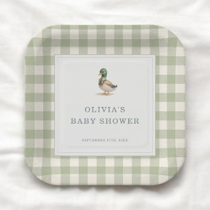 Plato De Papel Fiesta de Baby Shower Pato Mallard de Cuadros
