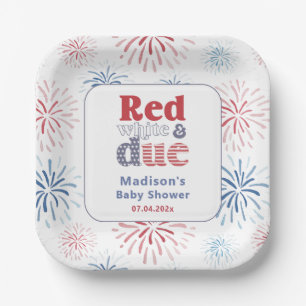 Plato De Papel Fiesta de Baby Shower Patriotic Red White Due