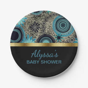 Plato De Papel Fiesta de Baby Shower Personalizada Negra Turquesa