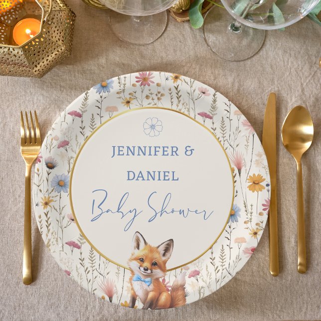 Plato De Papel Fiesta de Baby Shower Rustic Blue Floral Fox (Subido por el creador)