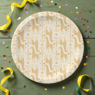 Plato De Papel Fiesta de Baby Shower Safari Jirafa Amarilla Neutr
