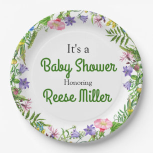 Plato De Papel Fiesta de Baby Shower Watercolor Eucalyptus Greene