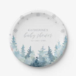 Plato De Papel Fiesta de Baby Shower Winter Wonderland Silver Sno