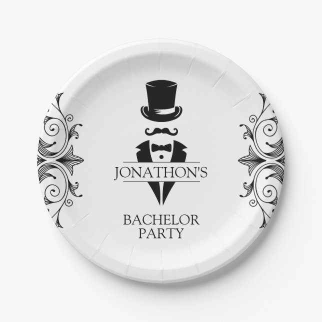 Plato De Papel Fiesta de Bachelor Tuxedo (Anverso)