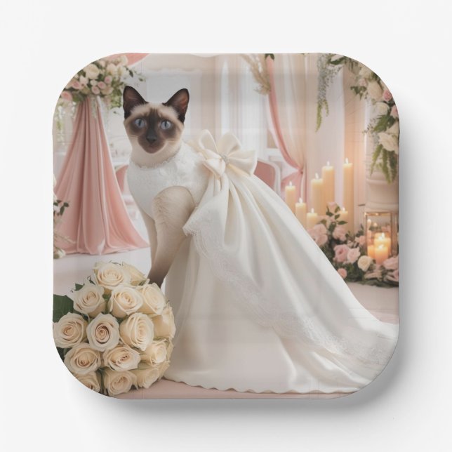 Plato De Papel Fiesta de Bachelorette del gato con tema rosa (Anverso)