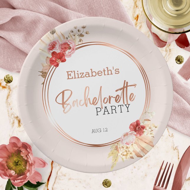 Plato De Papel Fiesta de Bachelorette, Rosa floral acuático (Subido por el creador)