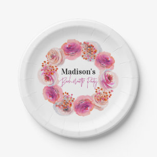 Plato De Papel Fiesta de bachillerato floral rosada personalizada