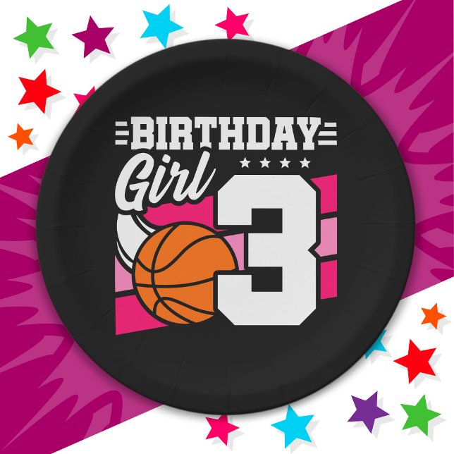 Plato De Papel fiesta de baloncesto de 3 años Chica de cumpleaños (Subido por el creador)