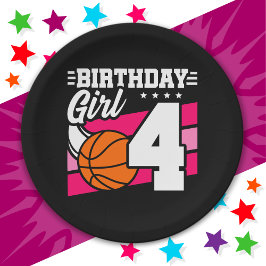 Plato De Papel fiesta de baloncesto de 4 años Chica de cumpleaños