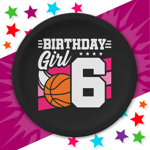 Plato De Papel fiesta de baloncesto de 6 años Chica de cumpleaños