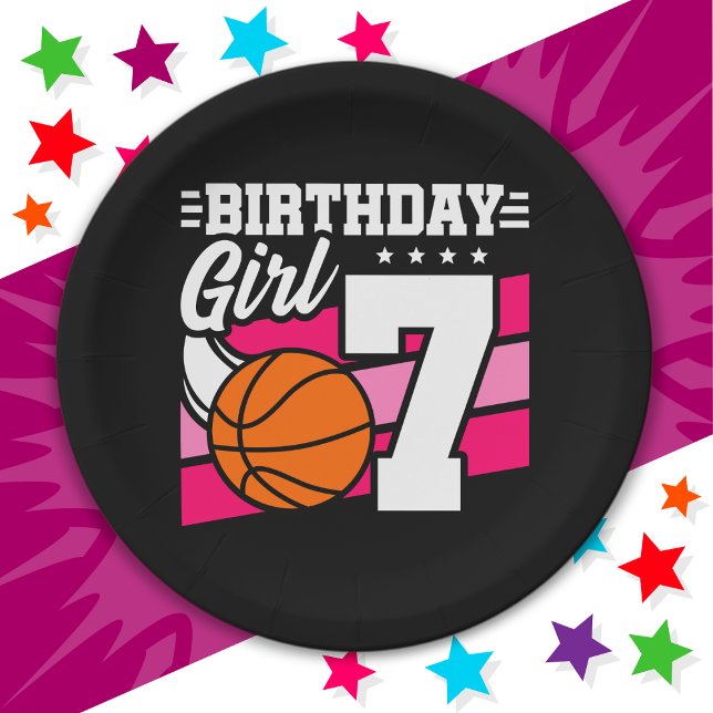 Plato De Papel fiesta de baloncesto de 7 años Chica de cumpleaños (Subido por el creador)