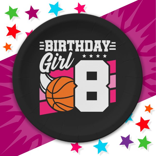 Plato De Papel fiesta de baloncesto de 8 años Chica de cumpleaños (Subido por el creador)