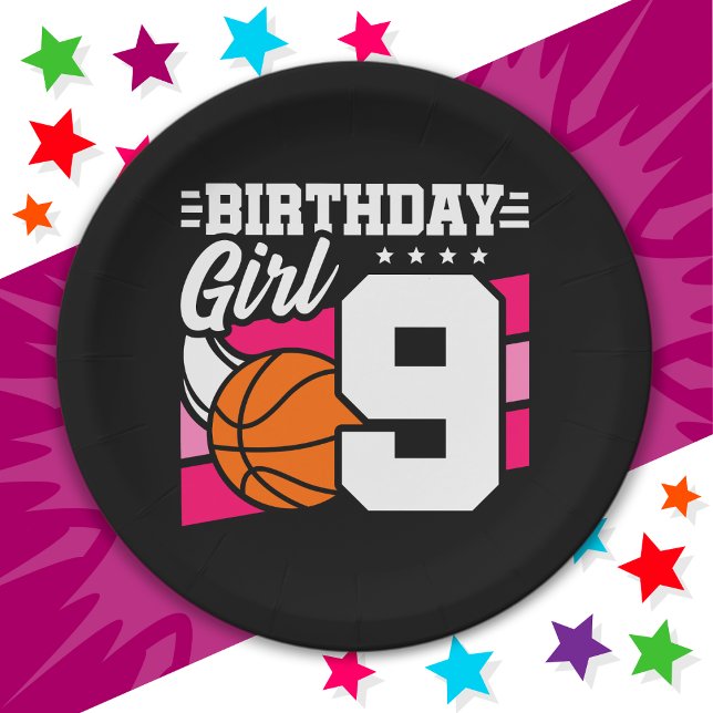 Plato De Papel fiesta de baloncesto de 9 años Chica de cumpleaños (Subido por el creador)