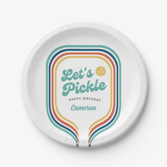 Plato De Papel Fiesta de baloncesto Pickle Retro raya arcoiris (Anverso)