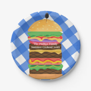 Plato De Papel Fiesta de barbacoa de hamburguesa azul de verano