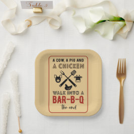 Plato De Papel Fiesta de Barbacoa de Pollo Vaca Cerdo Divertida