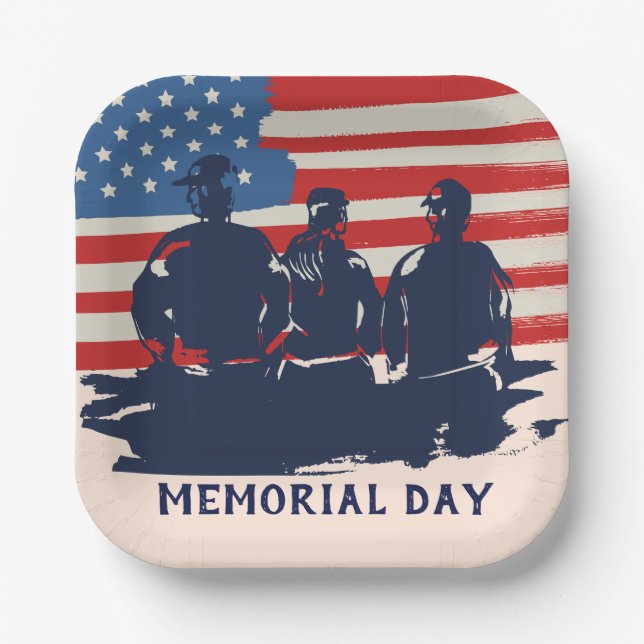 Plato De Papel Fiesta de barbacoa del Día del Recuerdo (Anverso)