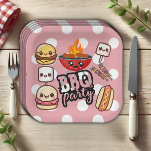 Plato De Papel Fiesta de barbacoa Kawaii para baby shower