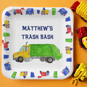 Plato De Papel Fiesta de Basura de Camiones Pintados para Niños