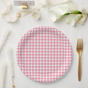 Plato De Papel Fiesta de Bebé a Cuadros Rosa