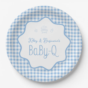 Plato De Papel Fiesta de Bebé BBQ de Cuadros Azules Niño Baby-Q C