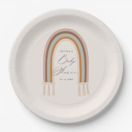 Plato De Papel Fiesta de Bebé Boho Arcoíris Tonos Terrosos