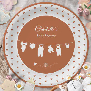 Plato De Papel Fiesta de bebé boho de corazones oxidados neutral