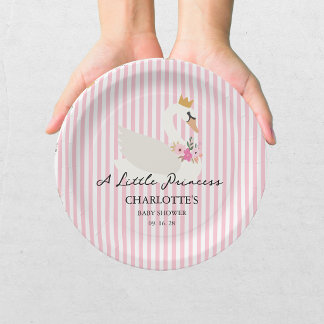Plato De Papel Fiesta de Bebé Cisne Una Princesita Rosa