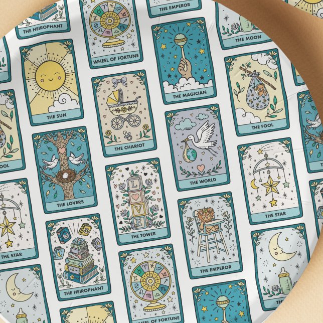 Plato De Papel Fiesta de Bebé con Patrón de Tarot (Subido por el creador)