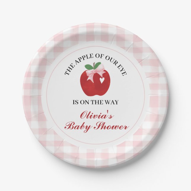 Plato De Papel Fiesta de bebé Coquette Apple Pink Bow preppy (Anverso)