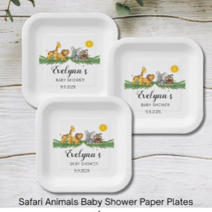 Plato De Papel Fiesta de Bebé de Animales de Safari